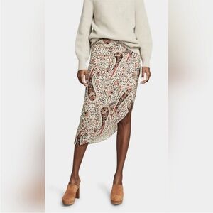 Veronica Beard Asymmetrical 100% Silk Paisley Skirt in Cream and Brown